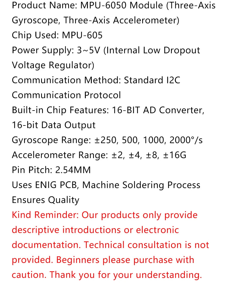GY‑521 MPU‑6050 Three‑Axis Accelerometer Gyroscope Sensor Module 6DOF 3‑Axis Acceleration Gyro Sensor for Arduino