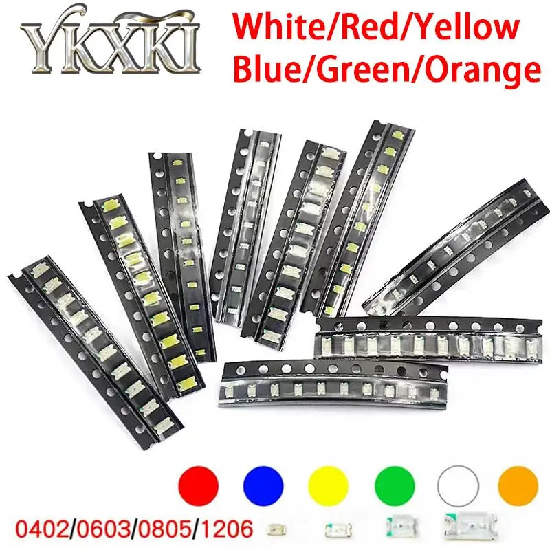 100PCS/lot 0402 0603 0805 1206 SMD LED Diodes Light Yellow Red Green Blue White Orange High brightness LED beads
