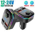 Car Bluetooth 5.0 FM Transmitter Type-C Dual USB Ambient Player Handsfree MP3 Type-C Wireless Light PD QC3.0 Car Charger Adapter