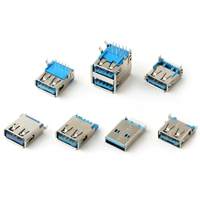 5PCS  USB Connector 3.0 A-type Female Socket AF Type 90 Degree Side Plug 180 Degree USB 3.0 B-port Printer Data