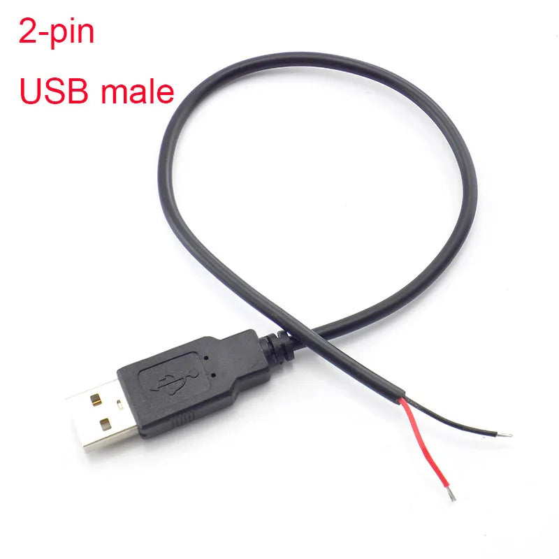 0.3m/1m/2m Power Supply Cable 2 Pin USB 2.0 A Female male 4 pin wire Jack Charger charging Cord Extension Connector DIY 5V line
