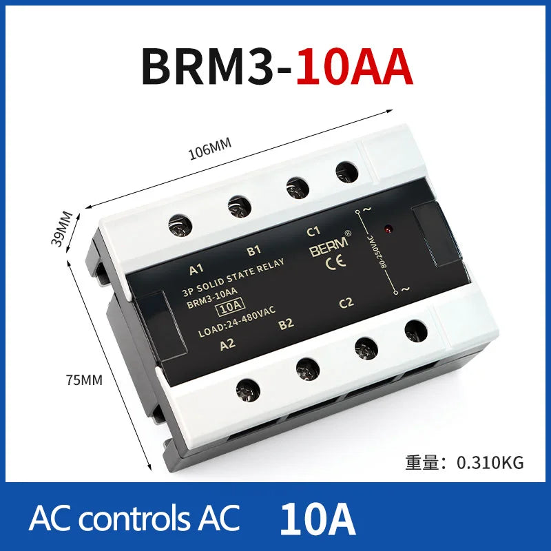 3 Phase 10A 60A 80A 100A 150 200A Three Phase SSR 80-250VAC Control 24-480V Solid State Relay  AC-AC