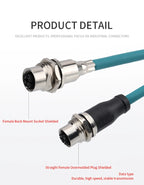Factory M12 8 Pins X Code Molded Plug Male Female Straight  Angled to Open Ethernet Cable CAT5E 6A PVC PUR Data Type Connectors