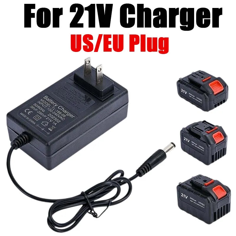 21V 1A 18650 Lithium Battery Charger For 21V 18V EU/US Plug Screwdriver Wrench Li-ion Battery Pack Dc5.5mm*2.1mm 2.5mm Input