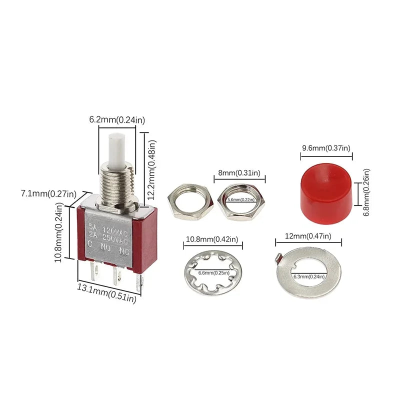 5/20/100PCS 6MM 3Pin C-NO-NC DS-612 Mini Momentary Automatic Return Push Button Switch ON-(ON) 2A250VAC/5A120VAC Toggle Switch