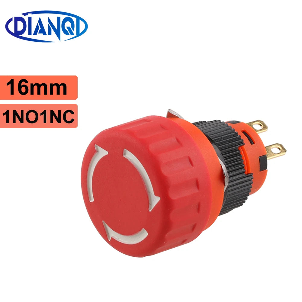 16mm Emergency STOP Mushroom Push Button Switch Plastic Self-locking 1NO1NC Knob Rotary Switch SPDT Red
