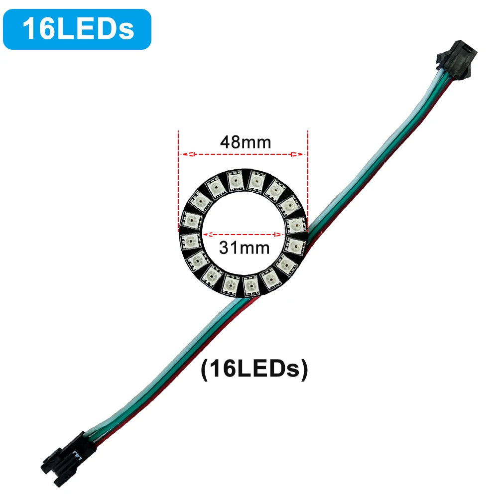 DC5V 12V WS2812B SK6812 Luces Led Ring Smart 5050 RGB BuiIt-in IC 3Pin Individually Addressable Pixel Round Modules Light