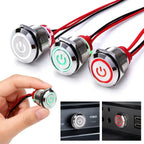 New 16/19/22mm Push Button Switch Metal Latching Action Panel Mount Switch Pre-Wired Illuminated Ring Short Body