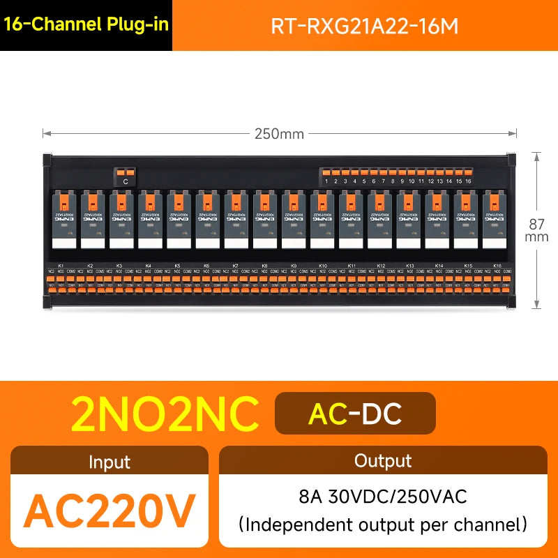ENMG Relay Module 220VAC 2/4/8/16 Channel SPDT DPDT PLC Signal Amplifier Board Industrial Control Switch