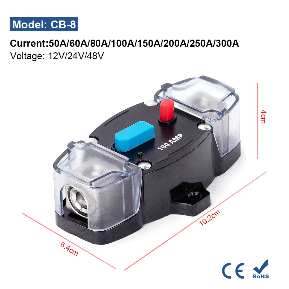 Circuit Breaker Reset Fuse 12v 24v 48v DC 20A-300A 250A Solar Fuse Car Boat Audio Manual Power Protect Fuse Resettable Insurance