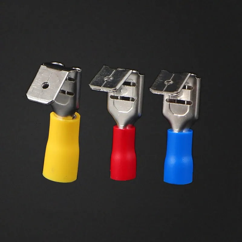 50Pcs PBDD Piggy Back Disconnectors, Pre-insulated Wire Terminals (Red/Blue/Yellow 1.25-5.5mm) - Insulated Spade Connectors