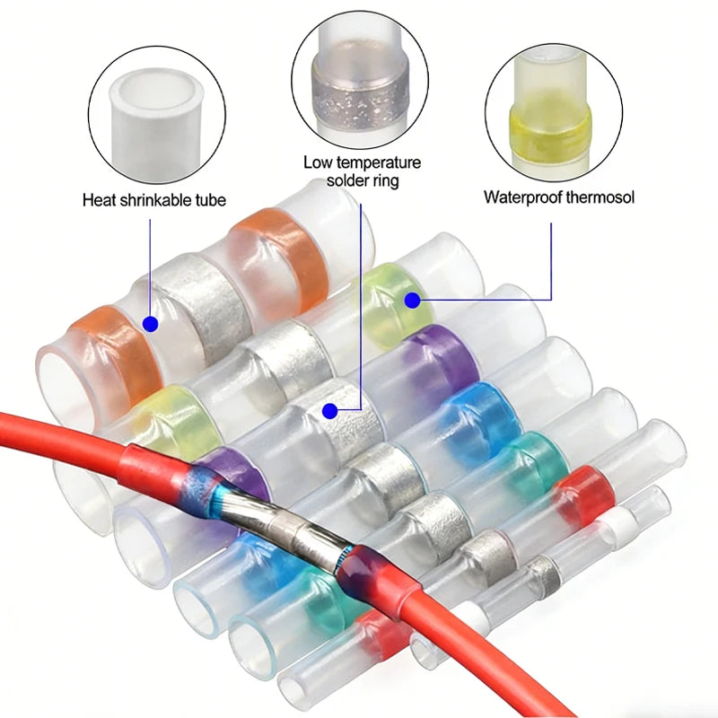 50 - 500pcs Solder Seal  Wire Connectors 3:1 Heat Shrink Butt Crimp Terminals Waterproof Electrical Cable Splice Connector