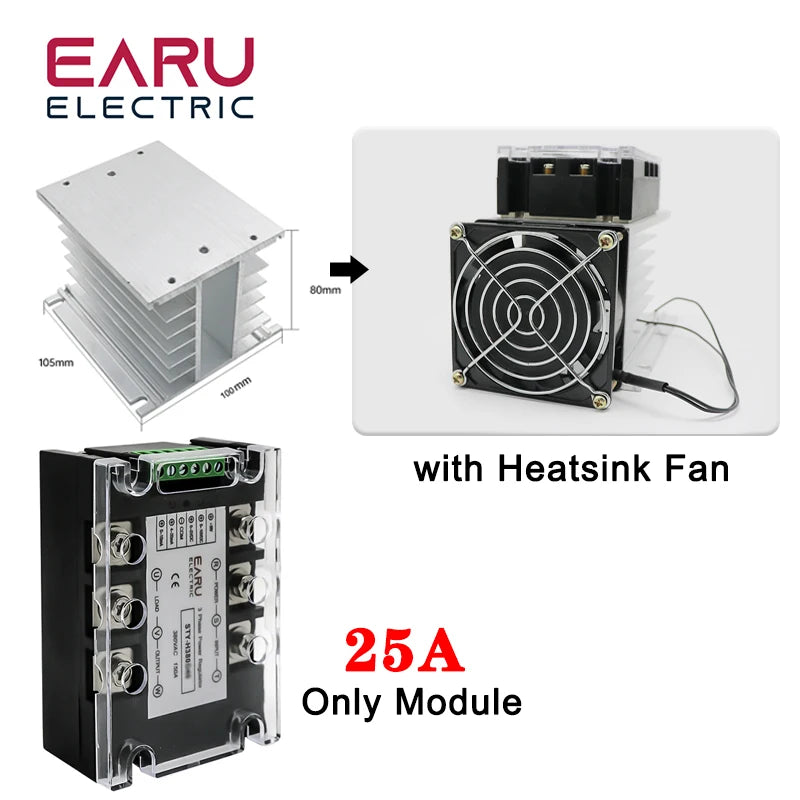 Three Phase AC Voltage Regulating Module Power Regulator Thyristor 380V Solid State Relay Dimming 25A-400A Potentiometer Control