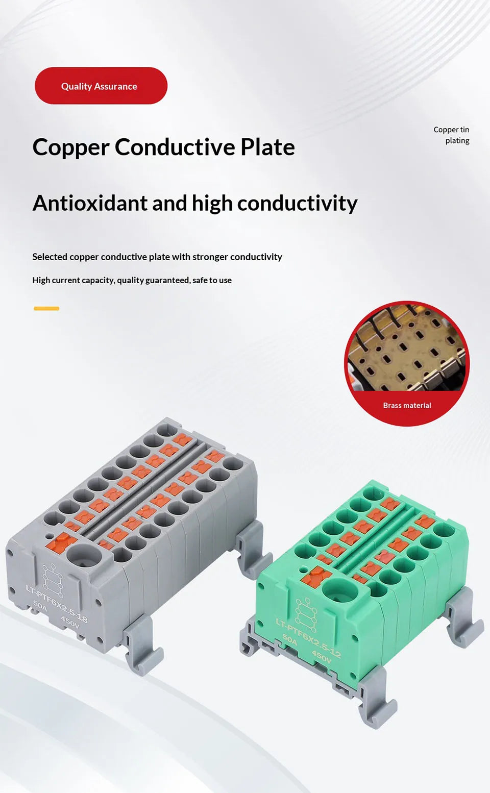 Push-in Terminal Block PTF6X2.5mm One in Multiple Out Splitter Spliceable Wire Connectors DIN Rail Junction Box Electrical Joint