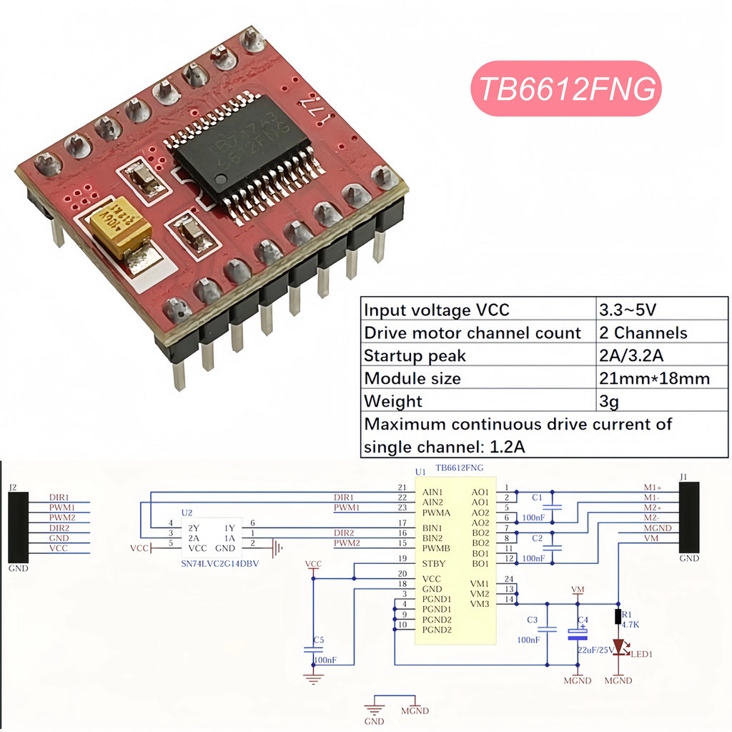 5pcs DRV8833/TB6612FNG Dual Stepper Motor Driver Module H-bridge Board DC motor controller for Arduino, Raspberry Pi, ESP32