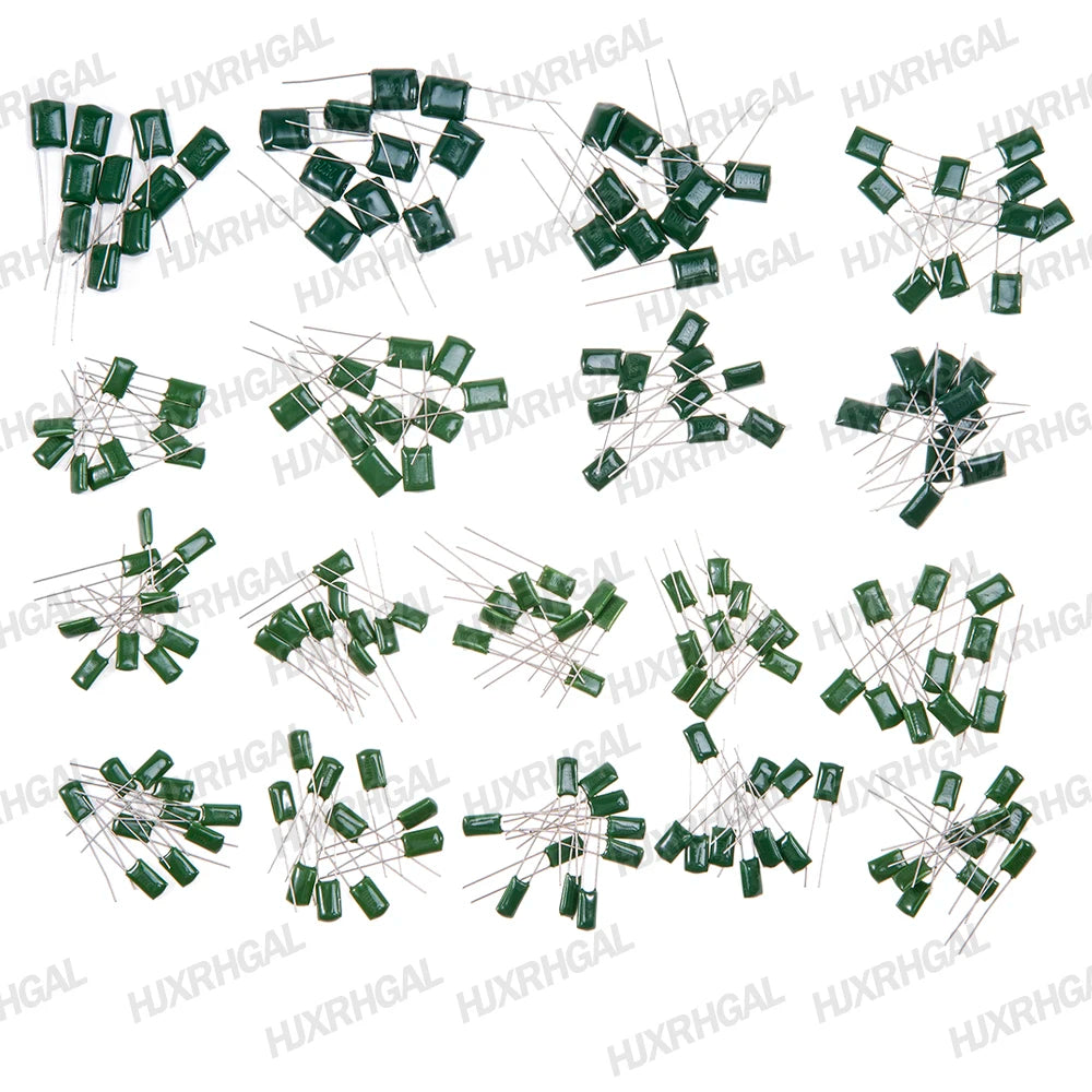 180PCS=18value*10PCS Polyester film capacitor Assorted Kit contains 2A104J 2A332J 2A472J 2A103J 2A333J 2A473J 2A563J 2A223J