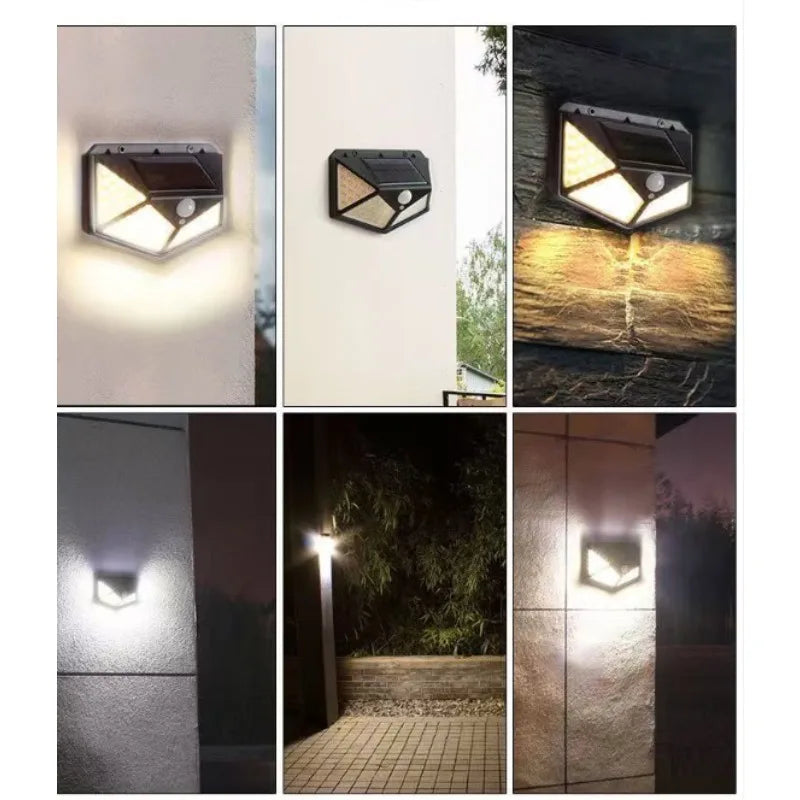 100 LED Wall Lights Outdoor Solar Lamp PIR Motion Sensor Solar Powered Sunlight Street Light for Garden Decoration