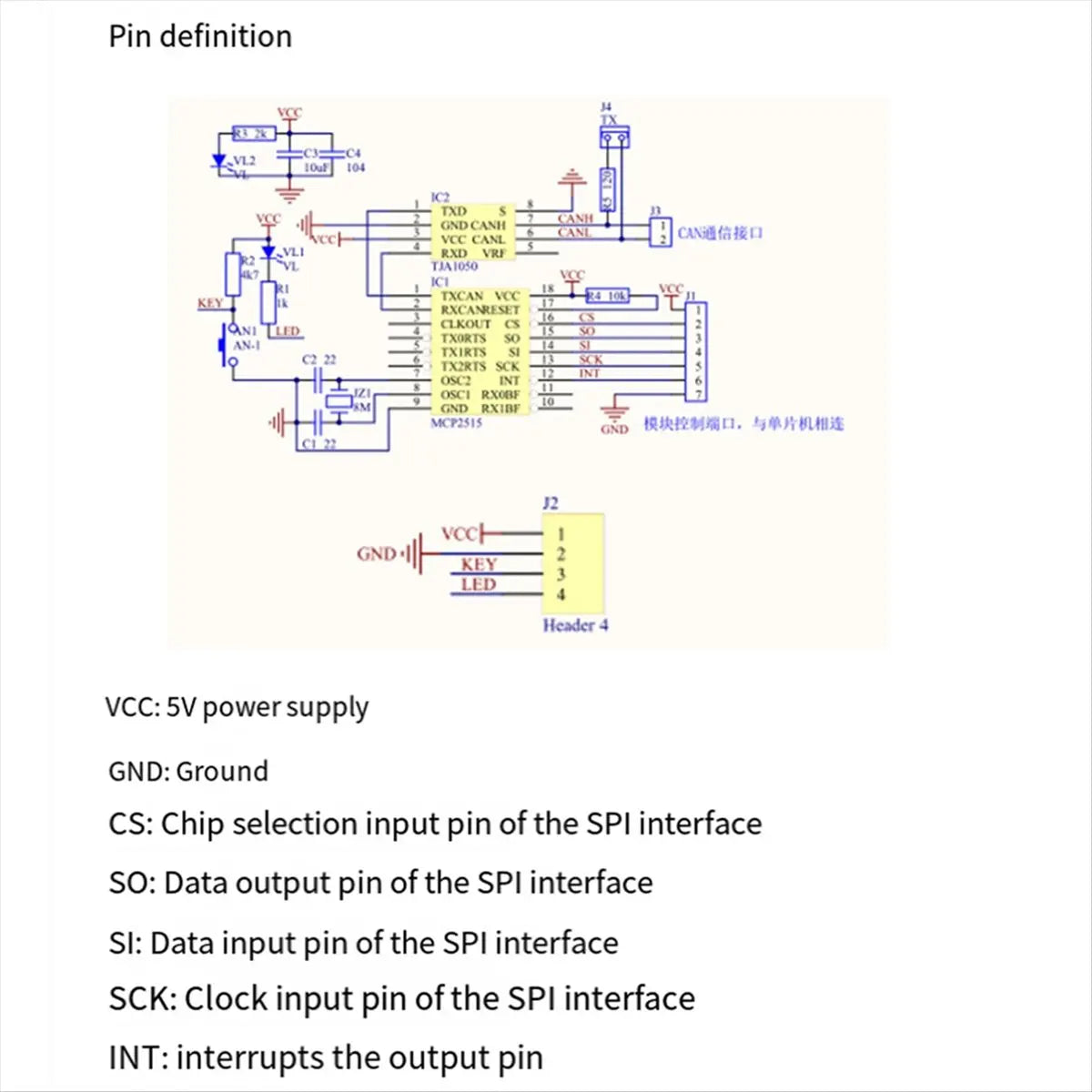 A64I MCP2515 CAN Bus Module TJA1050 Receiver SPI for 51 DIY Kit Microcontroller Program Routine