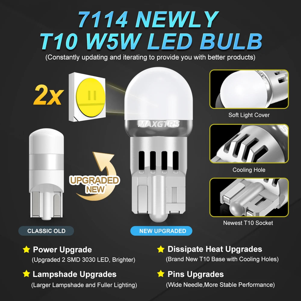 2x T10 LED W5W Car Side Interior Lights 12V Reading Bulb 3030 Chips 194 168 Auto White Red Yellow Parking Marker Dome Lamps
