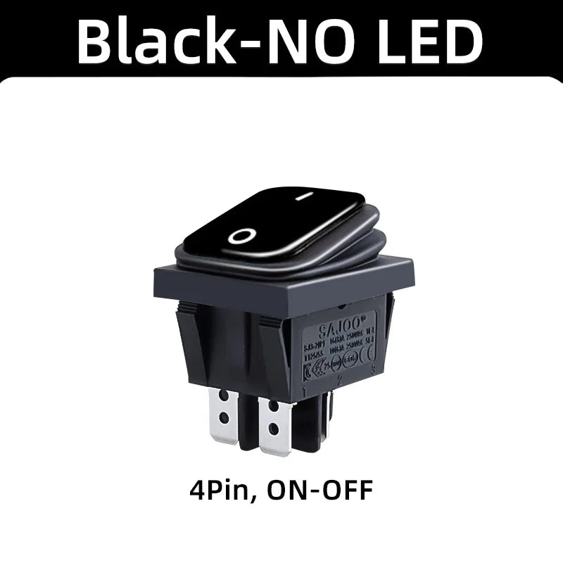 SAJOO Waterproof Rocker Switch KCD4 4Pin/6Pin DPDT With LED Lights Vehicle Boat Power Switch ON OFF 12V 24V 220V Size 22*30mm