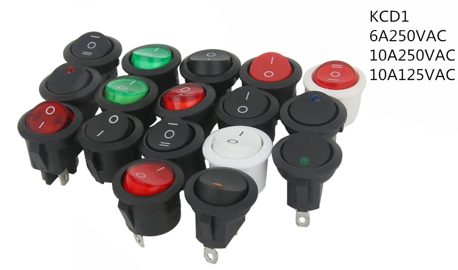 1PCS ON/OFF Round Rocker Switch LED illuminated Car 12V 24V / 6A 250V / 10A 125V 2/3/4PIN Switch 20MM