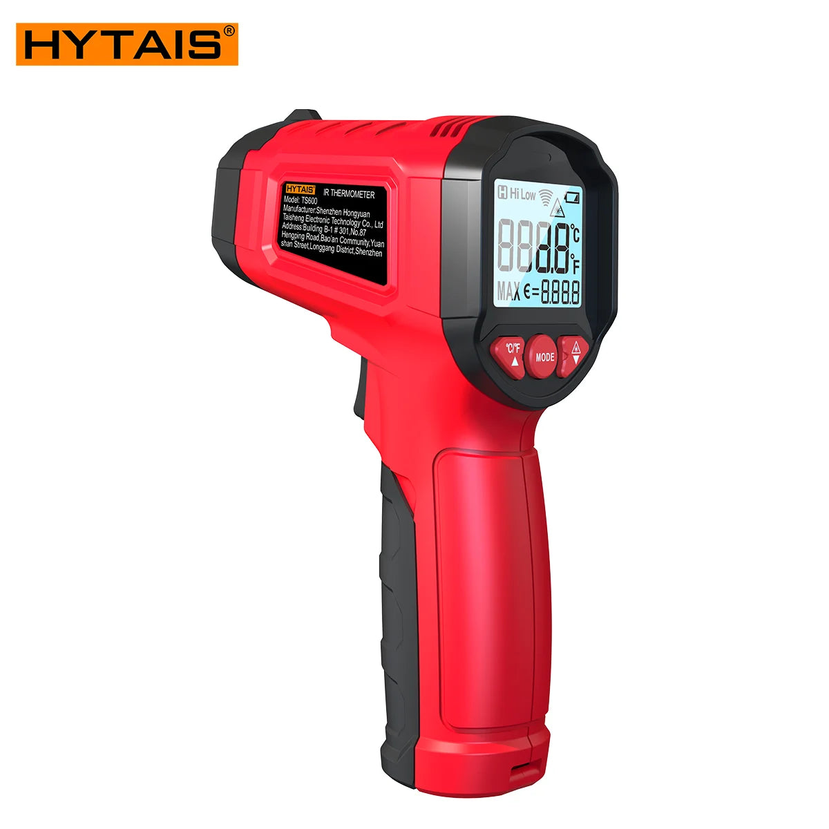 TS600 Infrared Thermometer Digital Temperature Gun Laser Non-contact Temp Reader IR Temperature Sensor Adjustable Emissivity