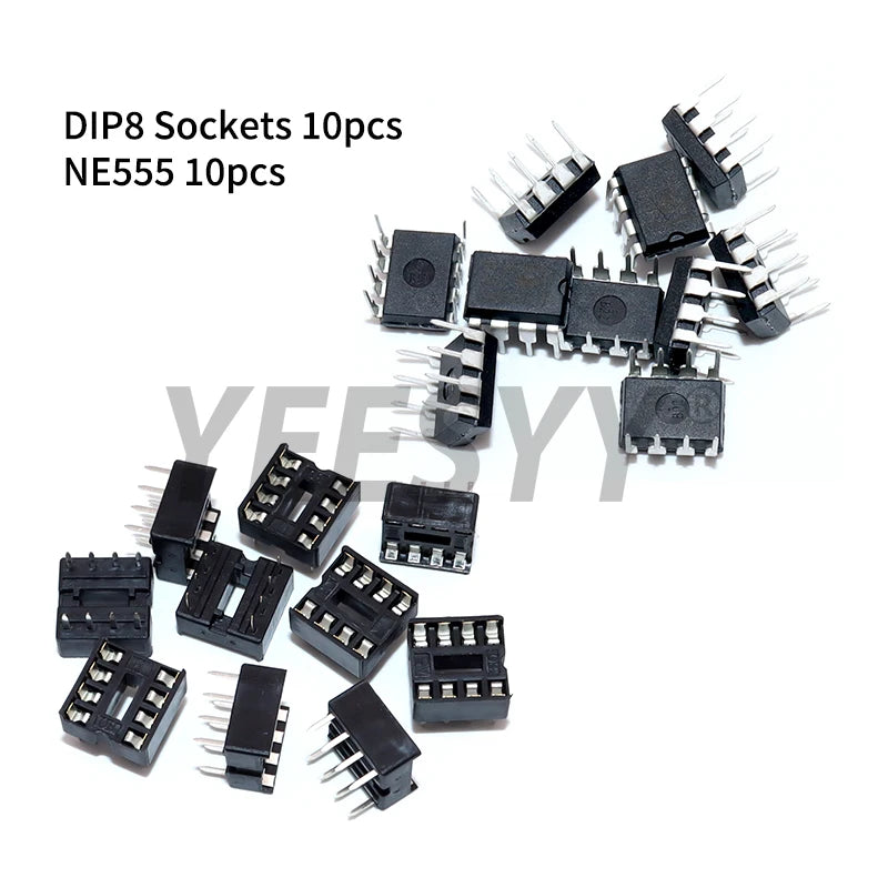 20Pcs (10 Each) NE555 IC 555  NE555P Timer Programming Oscillator Chip & 8 Pin DIP Sockets