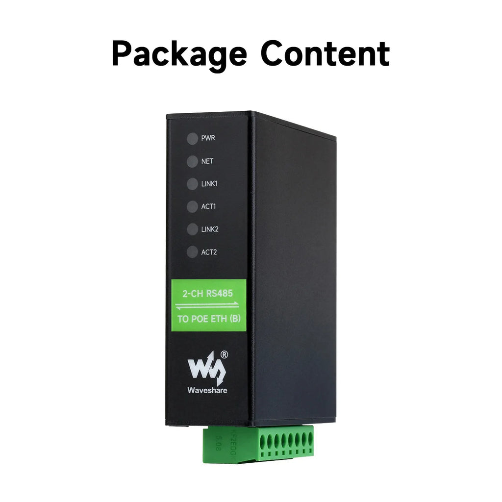 Waveshare 2‑Ch RS485 to RJ45 Ethernet Serial Server,Dual Independent RS485 Channels,Modbus MQTT Gateway Industrial IoT Module