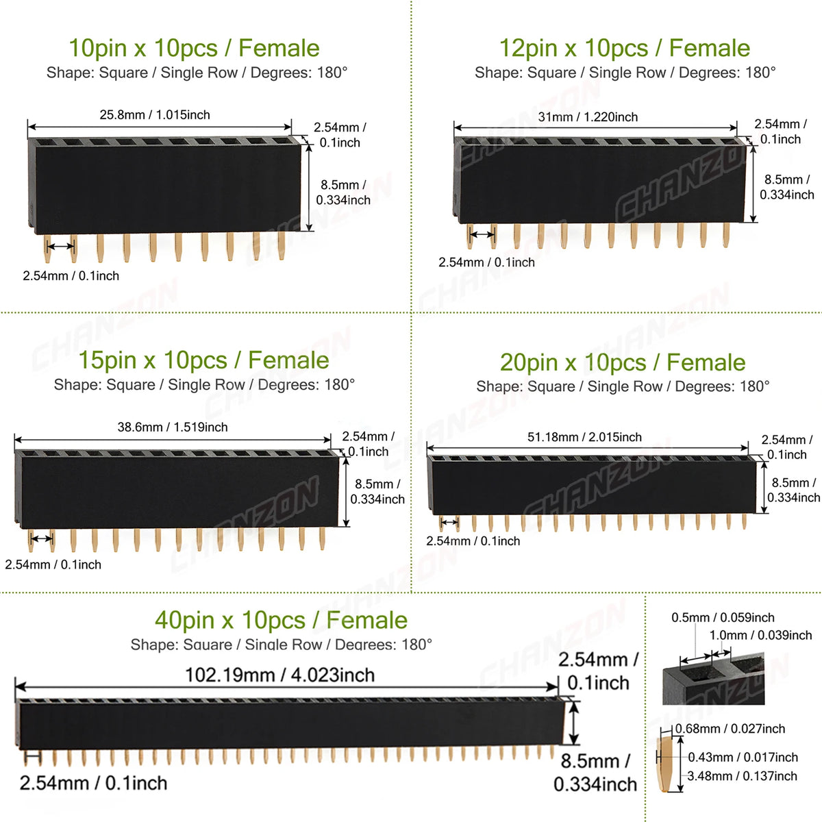 2 3 4 5 6 8 10 12 15 20 40 Female Pin Header Socket Gold Plated Solderless Single Row 2.54mm 2.54 mm 4pin 20pin 40pin Connector