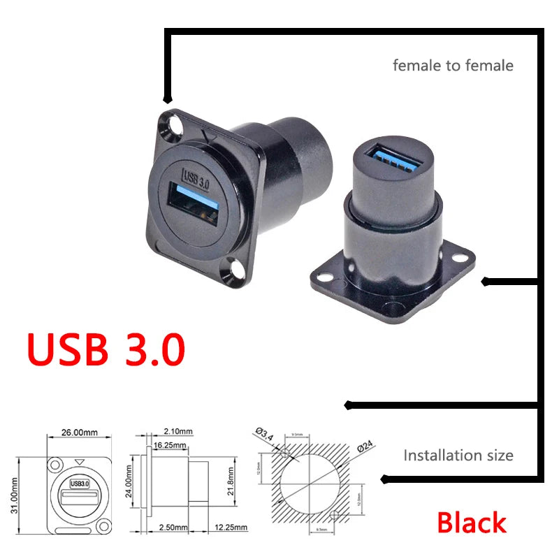 1pc Metal D Type Module RJ45 CAT6&USB 2.0/3.0&Type C&HDMI-Jack Socket Through Network Panel Mounting Electronic Connector