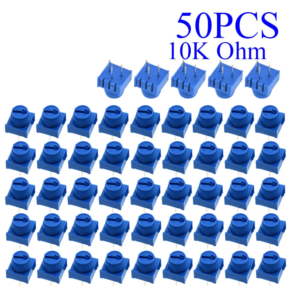 5-100pcs 3386P-1-103 1k 2k 5k 10k 20k  0.5W, 1/2W PC Pins Through Hole Trimmer Potentiometer Cermet 1 Turn Top Adjustment