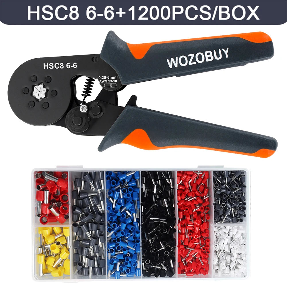 WOZOBUY Hexagonal Self-Adjustable Ratchet,Ferrule Crimping Tool Kit, Crimper Kit with 400/800/1200/1800/1900pcs Wire Terminals