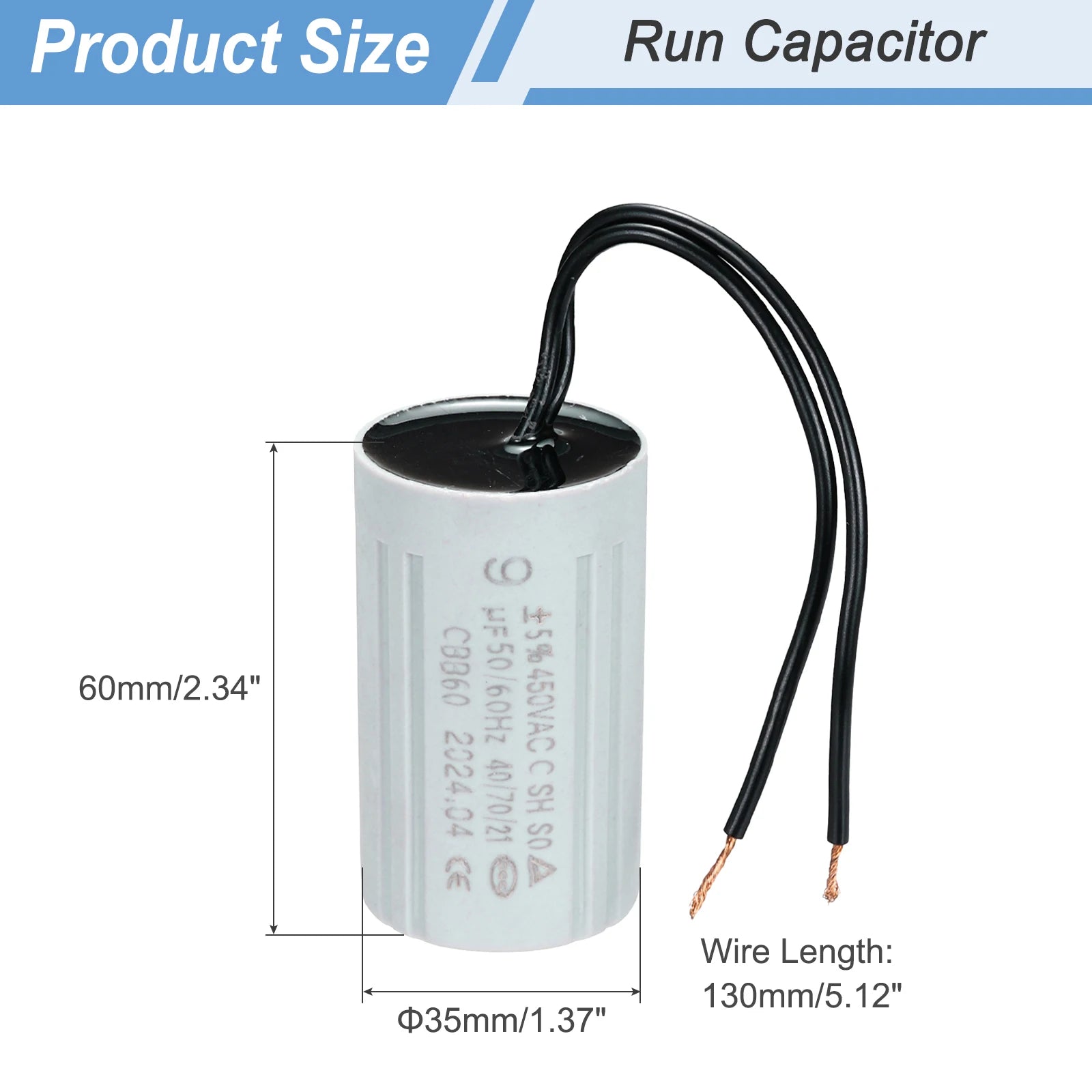 1/2/3Set CBB60 6-60uF Running Capacitors AC 450V 2 Wires 50/60Hz Cylinder for Water Pumps Washing Machines Motor Start