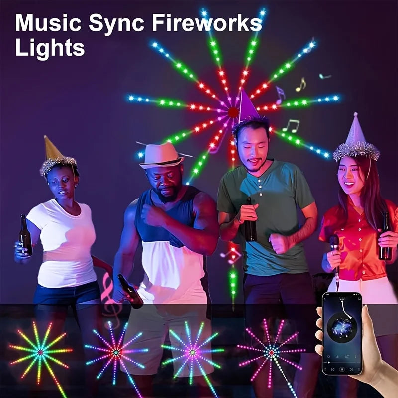 RGBIC Firework Strip Lights LED USB Powered Room Decor with Realistic Blooming Visuals BT APP Control Neon Strip USB 5V Changing Smart Lamp Sync Music Bedroom Decor Dream Light