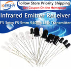 10Pairs F3 3mm F5 5mm 940nm LEDs Infrared Emitter and IR Transmitter Receiver Diode Diodes 301A Infrared to tube For Arduino