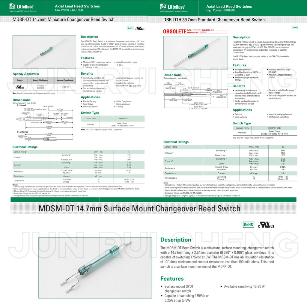 High Power SPDT Reed Switch 3 Pin 120V 127V 220V 230V 250V 400V 500V Voltage Normally Open/Closed NO/NC Magnetic Contact Sensor
