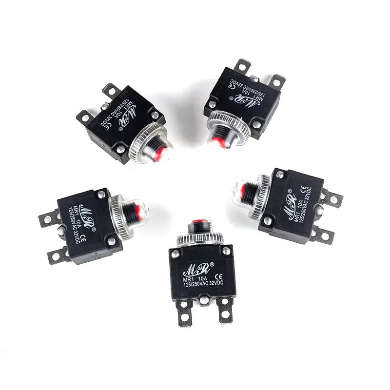 5Pcs Circuit Breaker Overload Protector Switch Fuse 10A 12A 15A 18A 20A 25A 30A 3A 4A 5A 8A Resettable 220V with Waterproof Cap