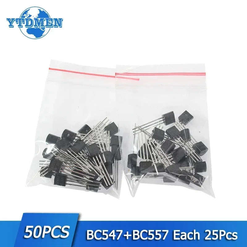 50PCS Transistor BC547 BC557 TO-92 NPN PNP Power Triode Transistors Kit Free Shipping