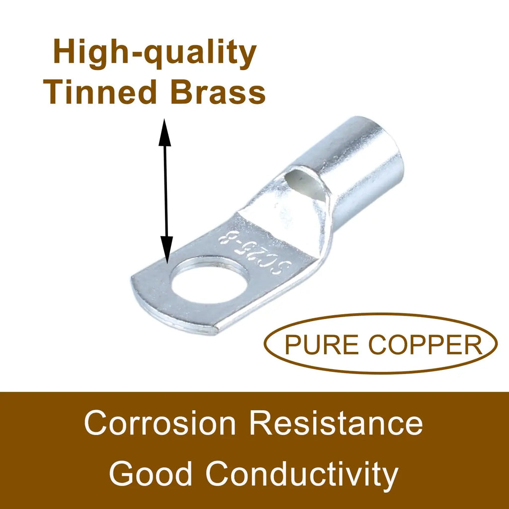 60PCS Tinned Copper Wire Lugs kit, Battery Terminal connectors Cable Ends, Ring terminals Used on AWG10 8 6 4 Cables