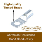 60PCS Tinned Copper Wire Lugs kit, Battery Terminal connectors Cable Ends, Ring terminals Used on AWG10 8 6 4 Cables