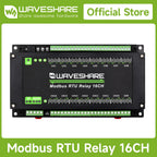 Waveshare Modbus RTU 16-Ch Relay Module, RS485 Interface, With Multiple Isolation Protection Circuits, Rail-Mount Case