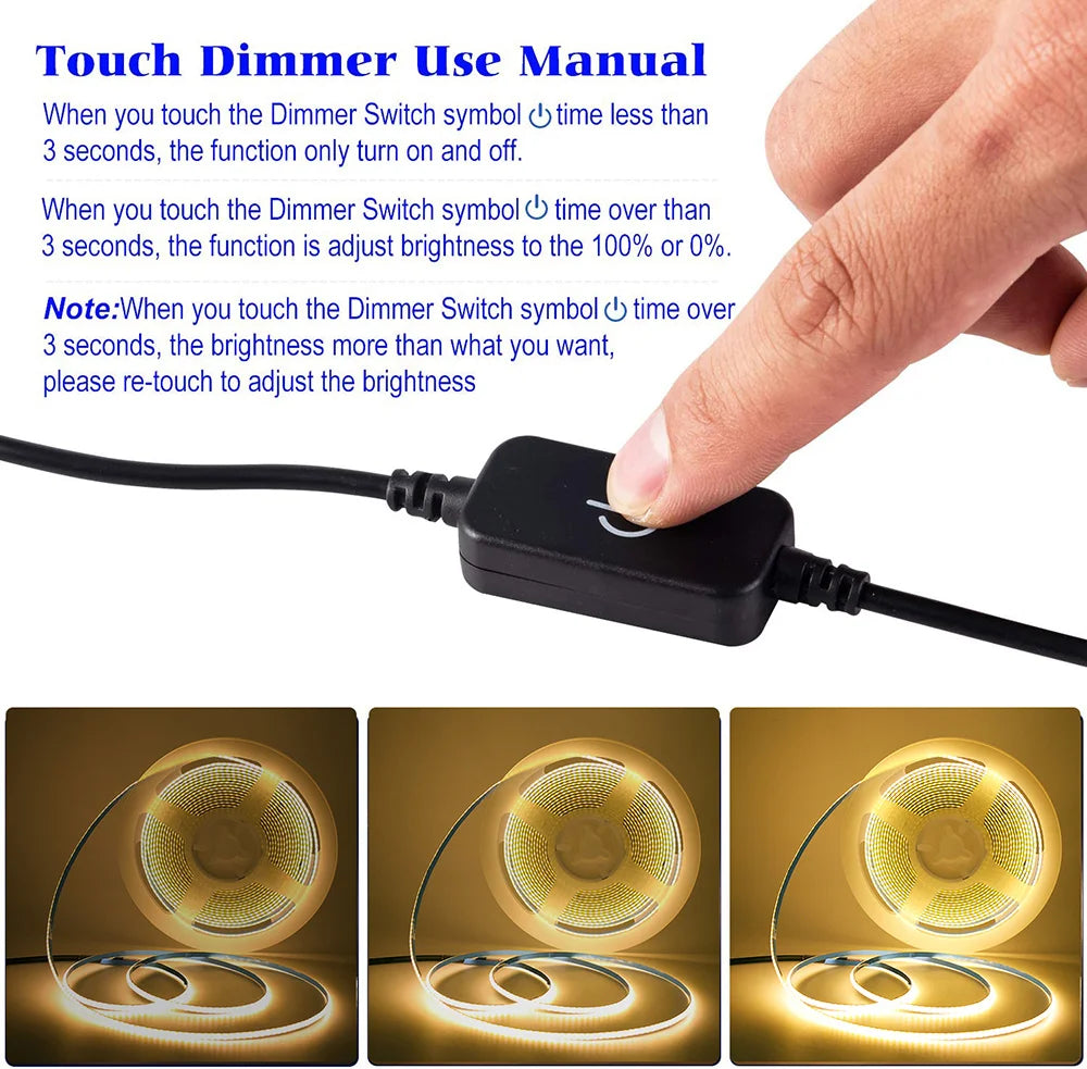5V USB 3mm PCB COB LED Strip Light with Switch Dimmer Remote Control 320 LEDs High Density Linear Lighting Flexible Tape Lamp