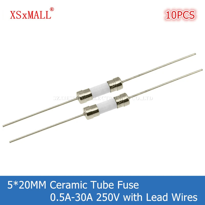 10PCS 5*20MM Fast Blow/Slow-Blow Ceramic Tube Fuse with Lead Wires 0.5A 1A 1.5A 2A 2.5A 3A 4A 5A 6.3A 8A 10A 15A 20A 25A 30A250V