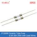 10PCS 5*20MM Fast Blow/Slow-Blow Ceramic Tube Fuse with Lead Wires 0.5A 1A 1.5A 2A 2.5A 3A 4A 5A 6.3A 8A 10A 15A 20A 25A 30A250V