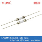 10PCS 5*20MM Fast Blow/Slow-Blow Ceramic Tube Fuse with Lead Wires 0.5A 1A 1.5A 2A 2.5A 3A 4A 5A 6.3A 8A 10A 15A 20A 25A 30A250V