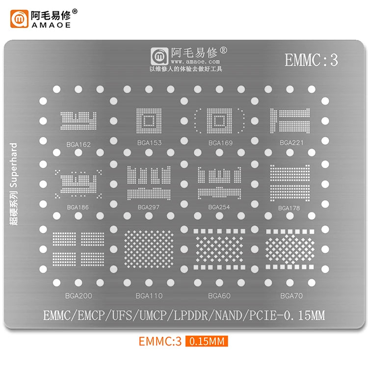 for EMMC EMCP/UFS/LPDDR/NAND/PCIE BGA Reballing Stencil   Flash Memory  BGA153 BGA254 BGA162 BGA169 BGA186 BGA221 BGA254