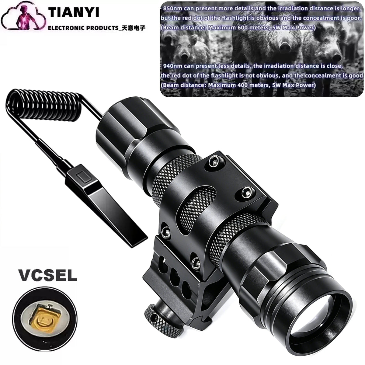 IR850nm&940nm Latest Infrared LED Zoom High Bright Night Vision Infrared Fill Light Tactical Hunting Zoom Flashlight IR Lighting