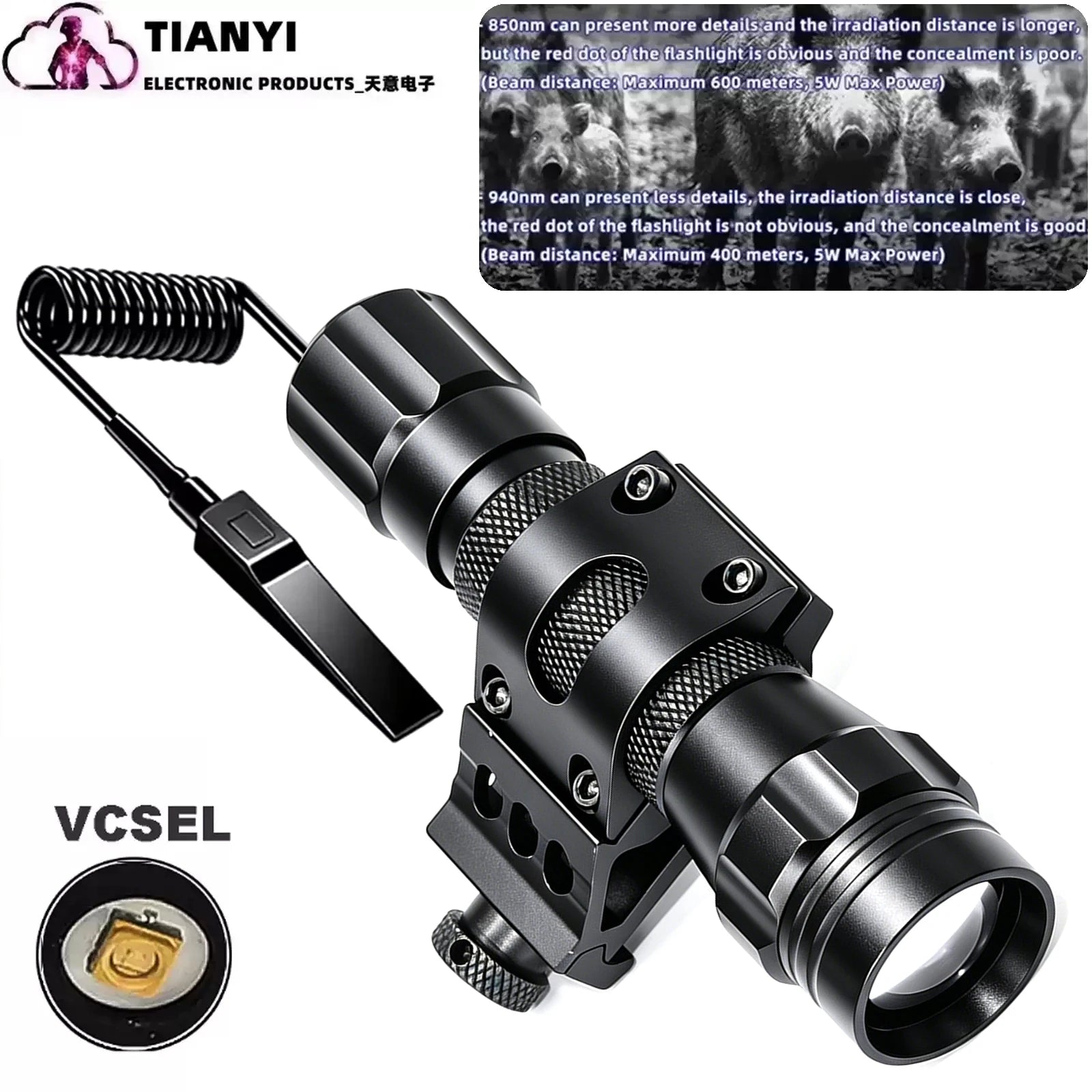 IR850nm&940nm Latest Infrared LED Zoom High Bright Night Vision Infrared Fill Light Tactical Hunting Zoom Flashlight IR Lighting