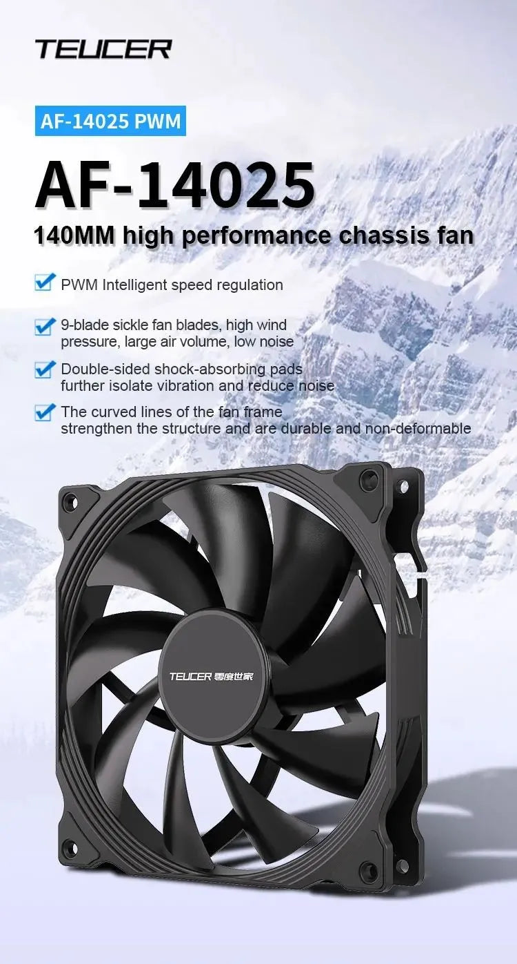 Teucer AF 14025 PC Case Cooling Fan 12V 4Pin PWM MHDB Hydraulic Bearing White 14CM Silent Fan for Computer Radiator Ventilator
