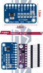 16-Bit ADC Module (ADS1115/ADS1015): I2C 4-Channel Programmable Gain Amplifier for Arduino & Raspberry Pi Compatible
